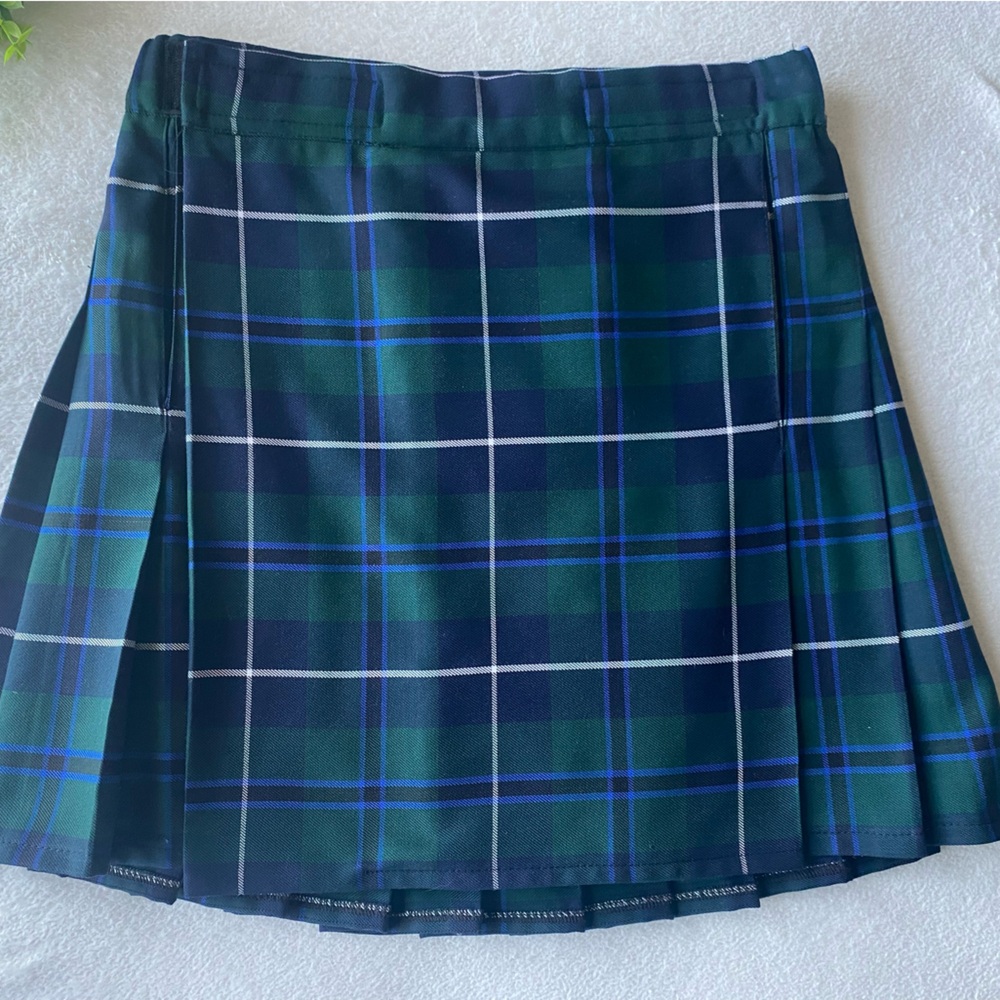 Pleated Green and Navy Plaid Hiking Outdoor Skirt